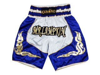Custom Boxing Pants , Personalise Boxing Shorts : KNBXCUST-2043-White-Blue
